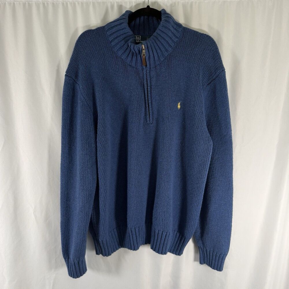 Polo Ralph Lauren 1/4 Zip Sweater Men's XXL Blue Heavy Knit Pullover Turtleneck